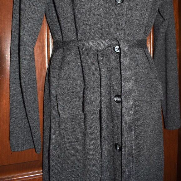 Harve Benard Wool Blend Long Gray Sweater Jacket Size Small Dark Academia - Picture 4 of 16
